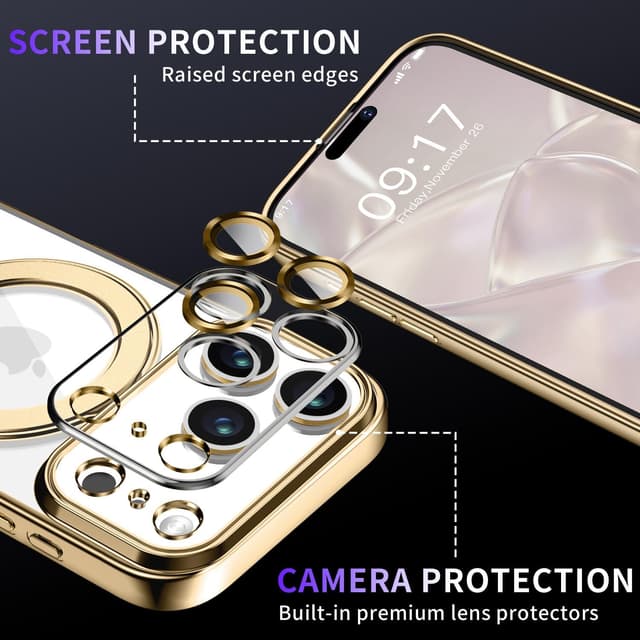 Detalle de Pmteyoim Magnetic iPhone 17 Pro Max Case with Invisible Stand, MagSafe Compatibility & Full Camera Lens Protection