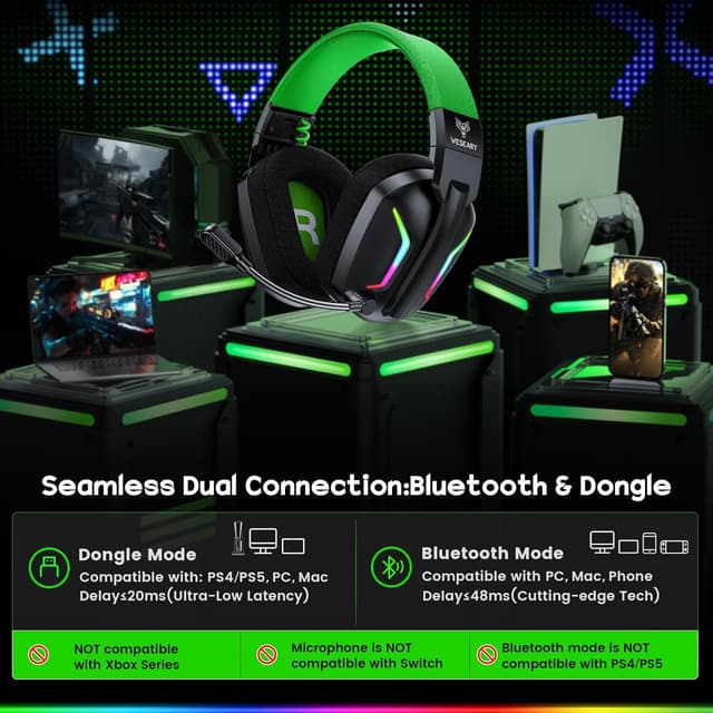 Detalle de WESEARY WG1 Wireless Gaming Headset 50mm