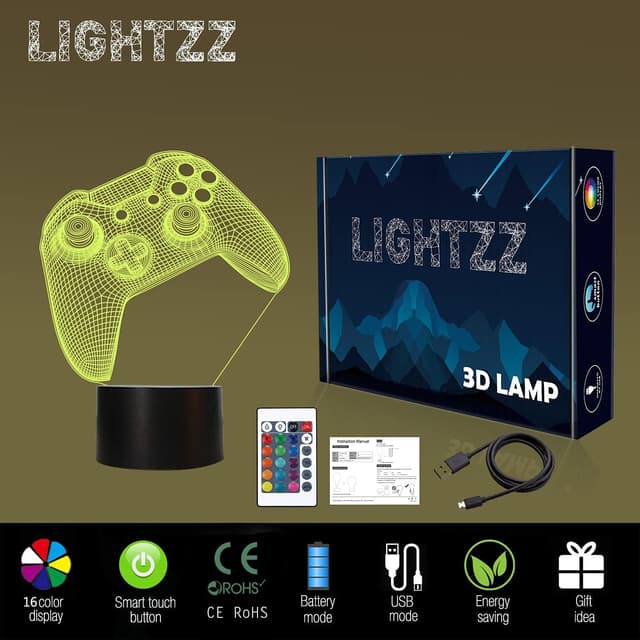 Detalle 2 de Lightzz 3D Gamepad Nachtlicht mit Fernbedienung und Touch für 16 Farbwechsel