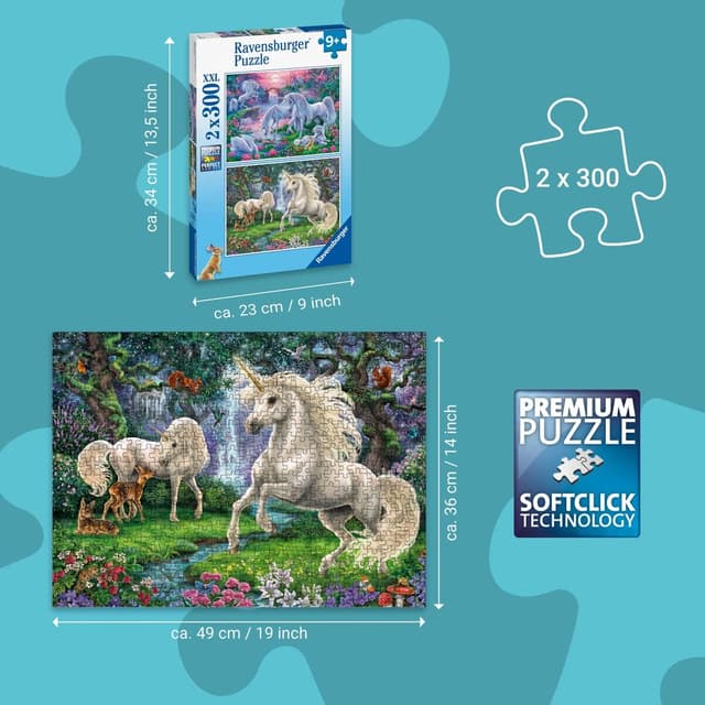 Detalle 2 de Ravensburger Puzzle 2x300 Pezzi Unicorni (2 puzzle da 300) per bambini 9+ | 49 x 36 cm