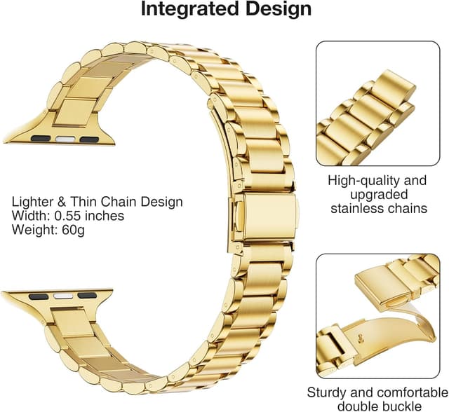 Detalle de WFEAGL Slim Stainless Steel Replacement Strap in Gold (compatible with Apple Watch 40/41mm & 38/42mm)