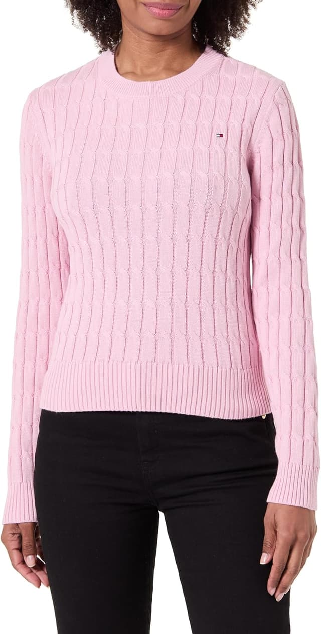 Detalle de Pull-over femme Tommy Hilfiger Co Cable Mid GG C-NK Ls SWT Ww0ww47644, en maille à motif