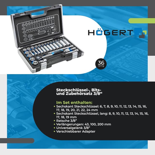 Thumbnail 1 de Högert HT1R465 Set attrezzi 3/8" 36 pezzi