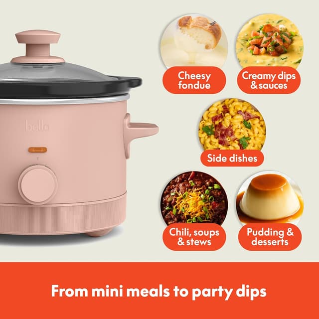 Detalle de bella 1.5 Qt Slow Cooker with 3 Heat Manual Control, Ceramic Nonstick Coating (Blossom)