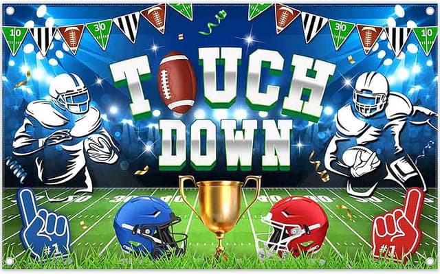 Detalle de Luminora 72x43 inch Rugby Football Theme Backdrop (Red & Blue Helmet) for Parties and Photo Props