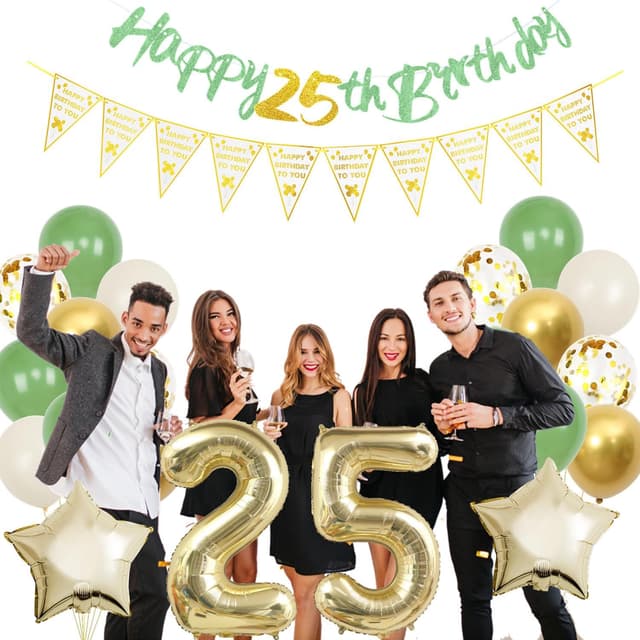 Thumbnail 3 de Luftballon 25. Geburtstag Grün Gold 🎈