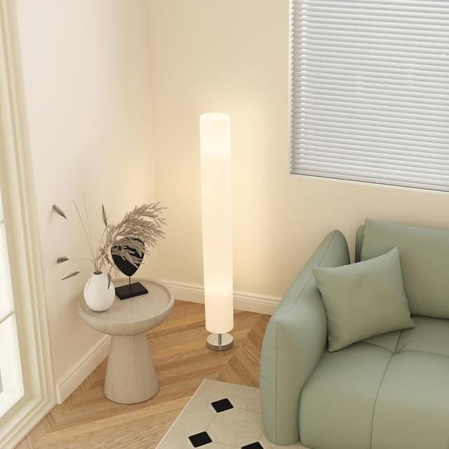 Detalle 2 de HOMCOM lampadaire sur pied de salon moderne avec interrupteur à pied, abat-jour en tissu 120 cm, blanc