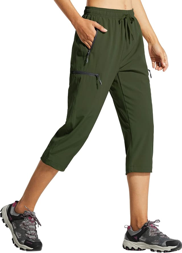 Detalle de Libin Women’s Lightweight Quick-Dry Capri Cargo Pants with Zipper Pockets