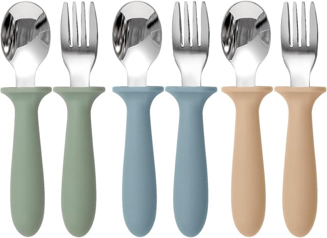 Detalle de Eascrozn Toddler Utensils 6-Pack: 18/8 Stainless Steel Kids Forks & Spoons with Silicone Handles