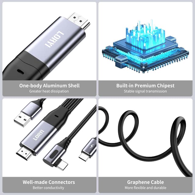 Detalle 2 de Loryi 90-Grad HDMI-auf-USB-C-Kabel (2,5 m) für Touch, 4K@60 Hz – Konverterkabel HDMI zu USB-C