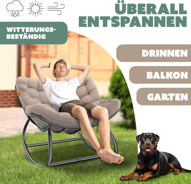 Detalle 2 de KESSER® Schaukelstuhl XXL Outdoor – ergonomischer Schaukelsessel mit Sitzpolster, bis 150 kg, Taupe
