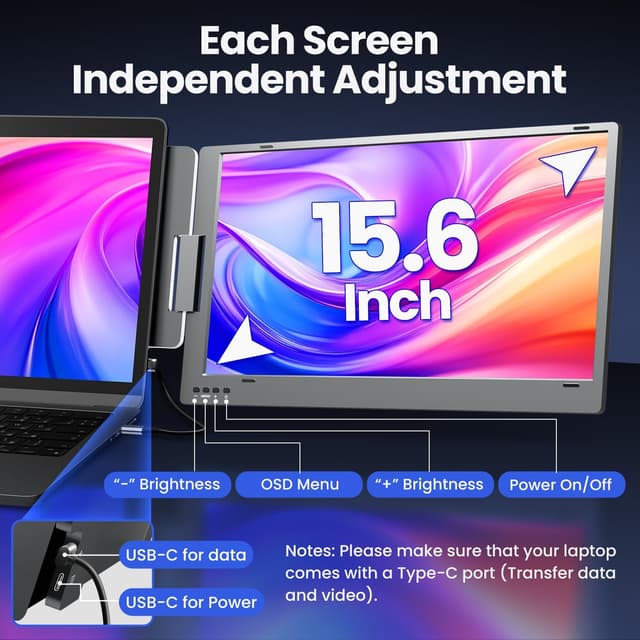 Thumbnail 6 de KPKUE X90E 15.6" Laptop Screen Extender Monitor (Dual Portable, 1080P FHD IPS) for Windows