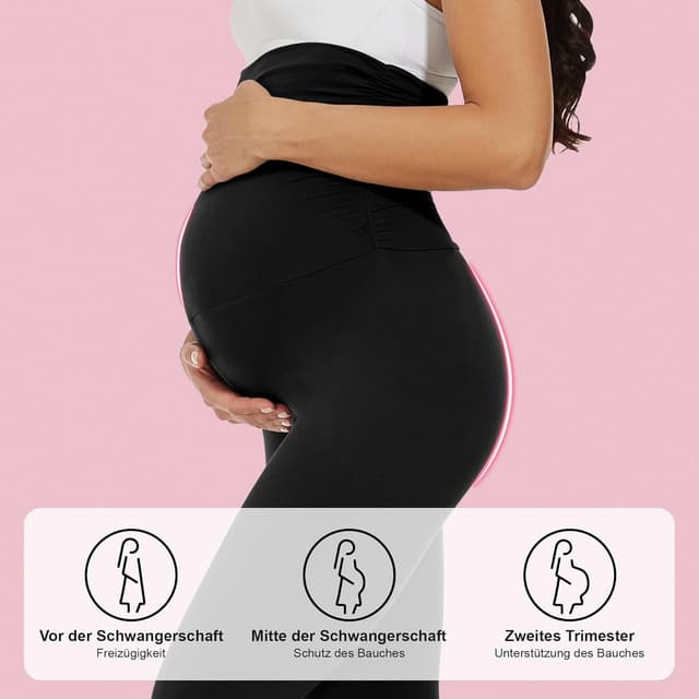 Detalle 2 de HIPOWER 2er Pack Umstandsleggings für Damen (High Waist, blickdicht) – weich & flexibel für Schwangerschaft