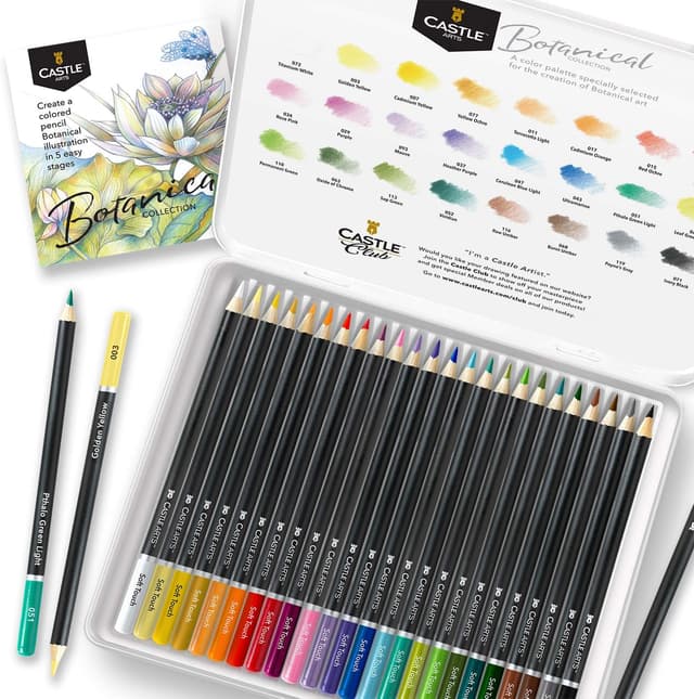 Detalle 2 de Castle Art Supplies Castle Arts: set di 24 matite colorate per disegno in stile botanico