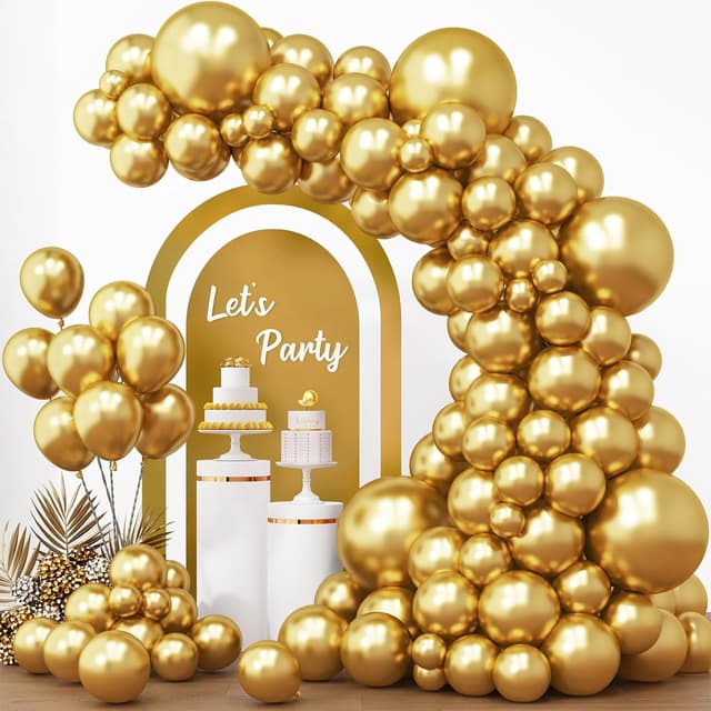 Detalle de RUBFAC 154-Piece Metallic Gold Balloon Arch Kit (18, 12, 10, and 5 inch)