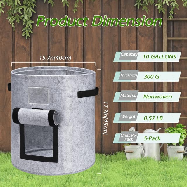 Detalle de Potato Grow Bags 4 Pack (15 Gallon) Breathable Planter Bags with Handle – 2 Black & 2 Grey