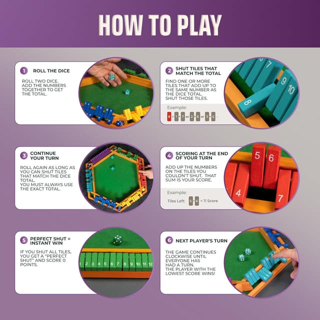 Thumbnail 6 de Queensell Color Shut the Box Game Wooden Board (16-Inch) for 1–6 Players