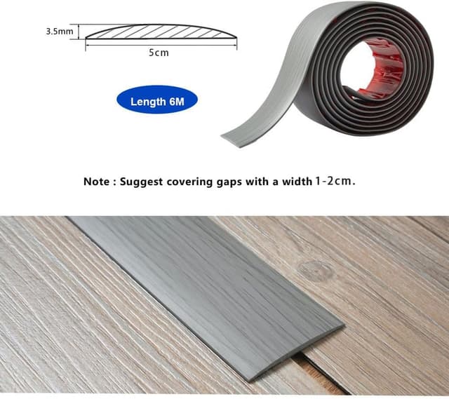 Detalle de Zayejod 6m Self-Adhesive PVC Floor Transition Strip (Laminate Edge Trim, 5cm) – Grey Wood Grain