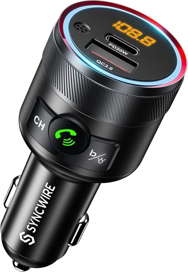 Detalle de Syncwire Bluetooth 5.4 FM Transmitter for Car (38W PD & QC 3.0) with Hands-Free Calling