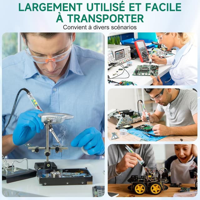 Detalle de Kit fer à souder OneAmg 80 W à température réglable 180–500 °C (5 pannes) avec fil, pompe à dessouder et accessoires