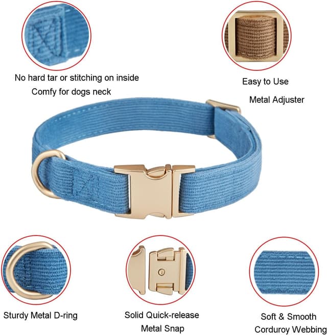 Detalle 2 de YUDOTE Dog Collar and Lead Set (Small) in soft corduroy with quick-release clip, Blue
