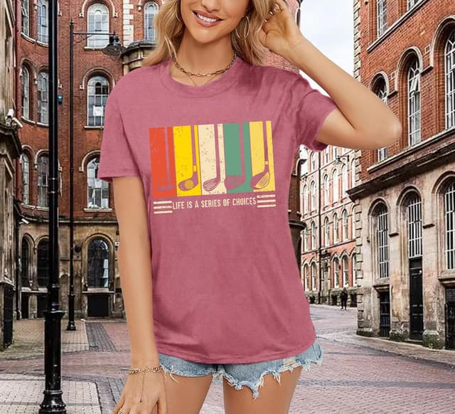 Detalle de Qskall Women’s Golf T-Shirt – “Life Is A Series of Choices” tee top