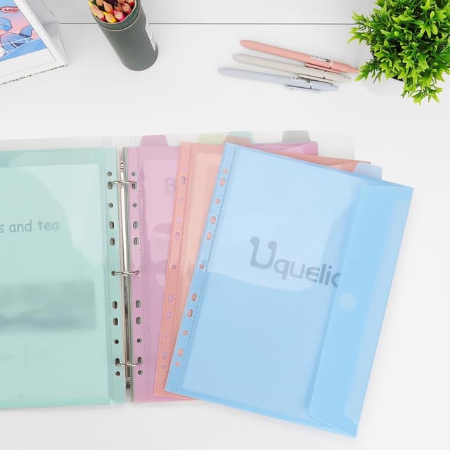 Detalle de Uquelic Dokumentenmappe A4 mit Abheften – A4 schmaler Ringordner mit 12er Kunststoff-Dokumententasche (6 Farben)