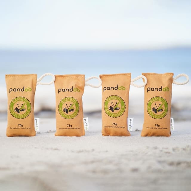 Detalle de pandoo Bambus-Lufterfrischer Natürlich mit Aktivkohle (4 x 75 g) – Geruchsentferner für Schuhe, Auto, Schubladen & mehr