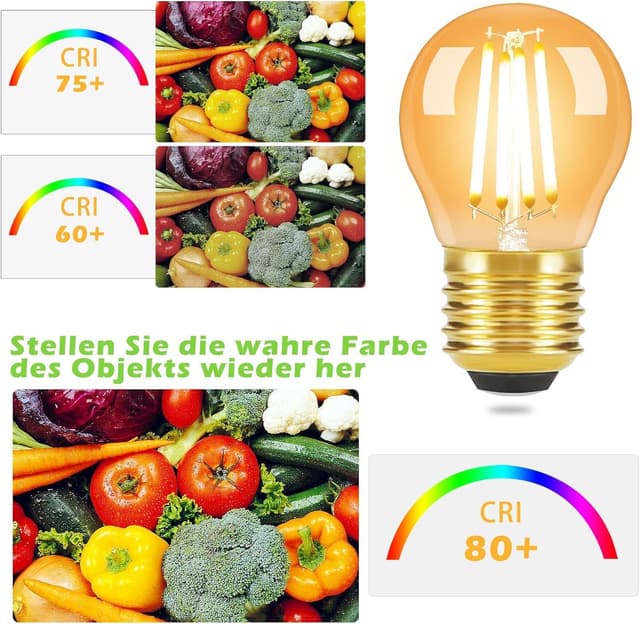 Detalle de GBLY LED E27 G45 Edison Glühbirnen (6er-Set) – warmweiß 2700 K, 4 W