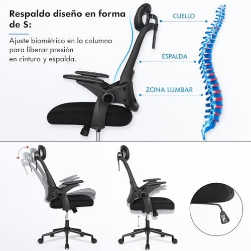 Detalle de Silla de Oficina T-LOVENDO.ES ergonómica con soporte lumbar, malla transpirable y ruedas