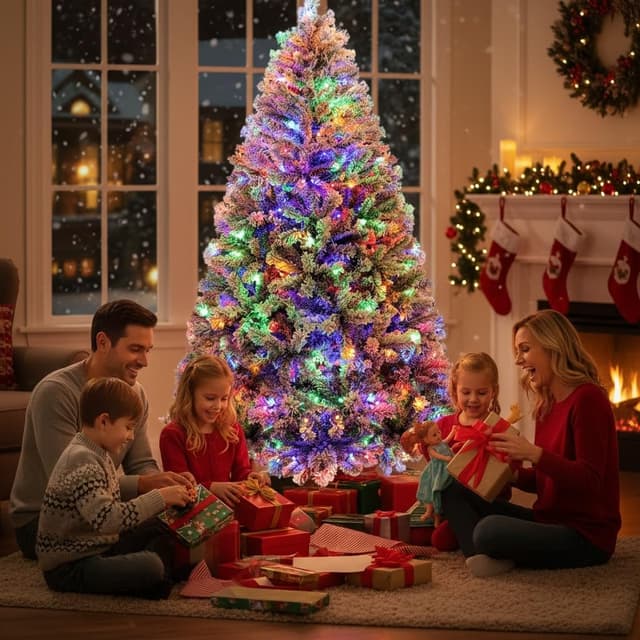 Detalle de Sapin Noël Artificiel 180 cm Effet Neige RGB LED