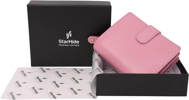 Thumbnail 6 de STARHIDE Women RFID Blocking Genuine Leather Clutch Wallet with ID Window & Side Coin Pouch 5530 (Pink)