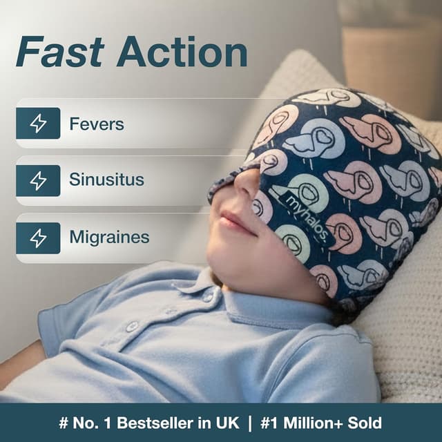 Detalle 1 de MyHalos Children’s Migraine Relief Cap – cooling gel ice pack hat for kids (multicolour)