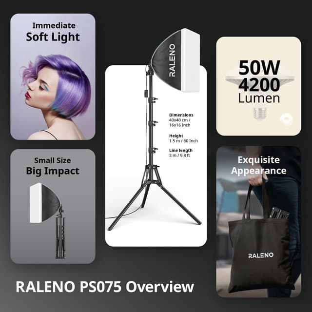 Thumbnail 6 de RALENO Softbox Set 40×40 cm Fotolicht mit 50W LED