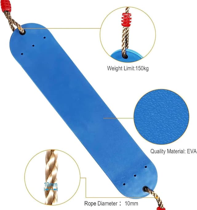 Detalle de Ausbond Kinderschaukel mit weichem Brett – verstellbare Seillänge, bis 150 kg Belastung (blau)