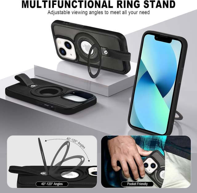 Detalle de XTCASE Coque pour iPhone 13 en cuir PU avec étui magnétique MagSafe, béquille réglable et protection TPU souple