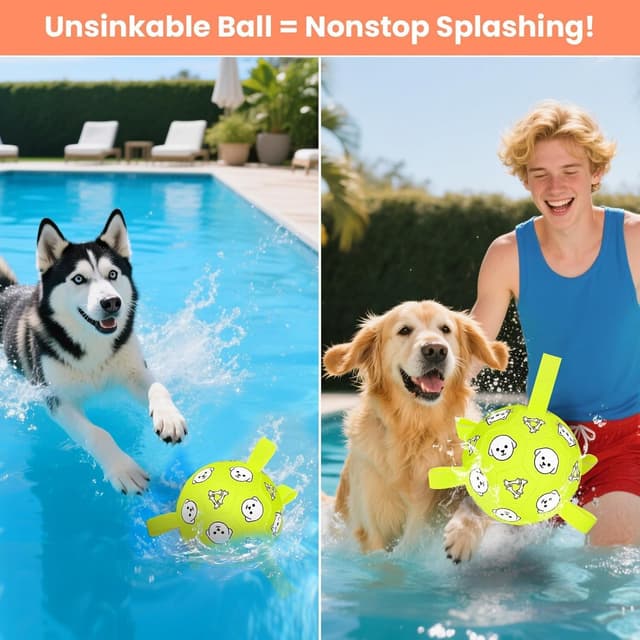 Detalle de WYNTRIUM Dog Football Toys for Large Dogs with Webbing – Durable Microfibre Fetch Ball, Floating Water Ball (Yellow, 8 inch)