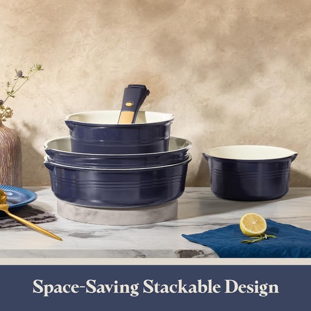 Detalle de CAROTE 22-Piece Titanium Cookware Set with Detachable Handle (Blue)