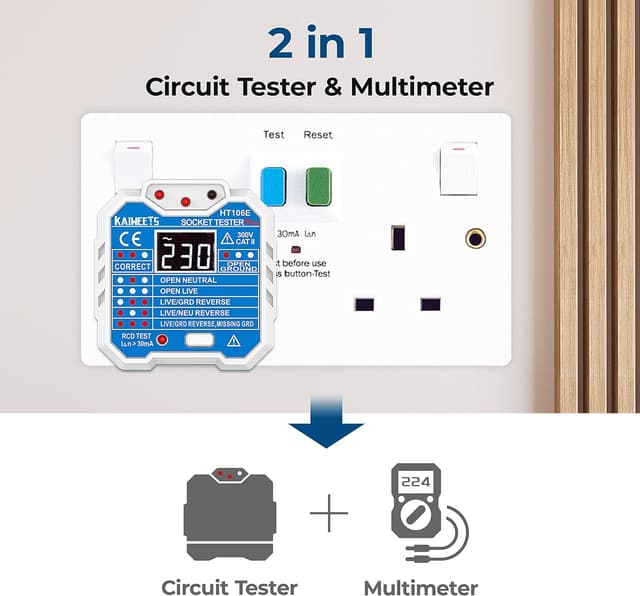 Detalle de KAIWEETS HT106E socket tester 300V