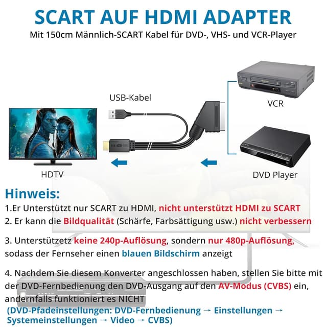 Detalle de AUTOUTLET Scart-auf-HDMI-Konverter mit 4:3/16:9-Umschalter für PAL/NTSC und 1080p-Ausgabe