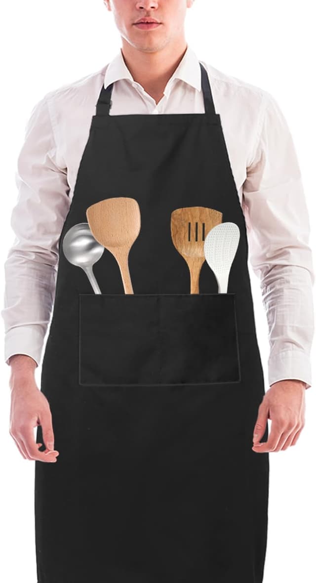 Detalle de LEBEXY Kochschürze aus Baumwolle, einfarbig schwarz – mit zwei großen Taschen