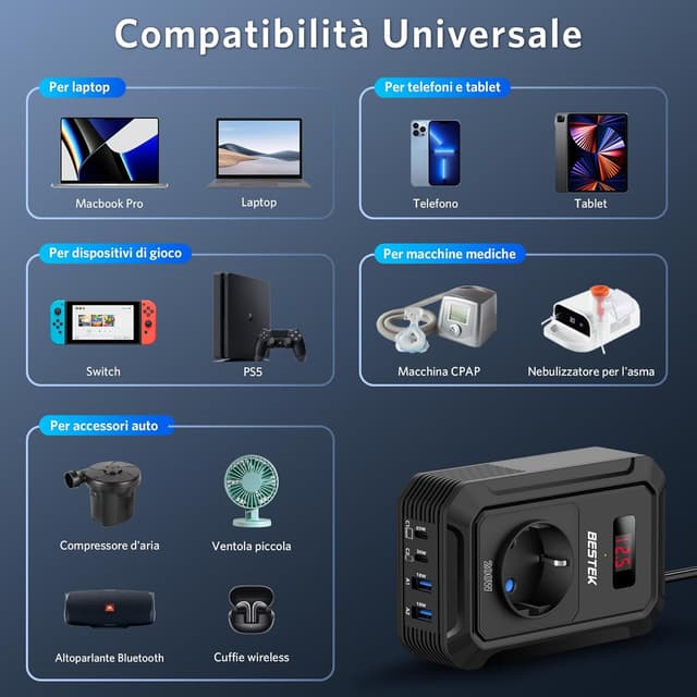 Thumbnail 4 de BESTEK 200W Inverter 12V onda pura per camper/barca 🔌