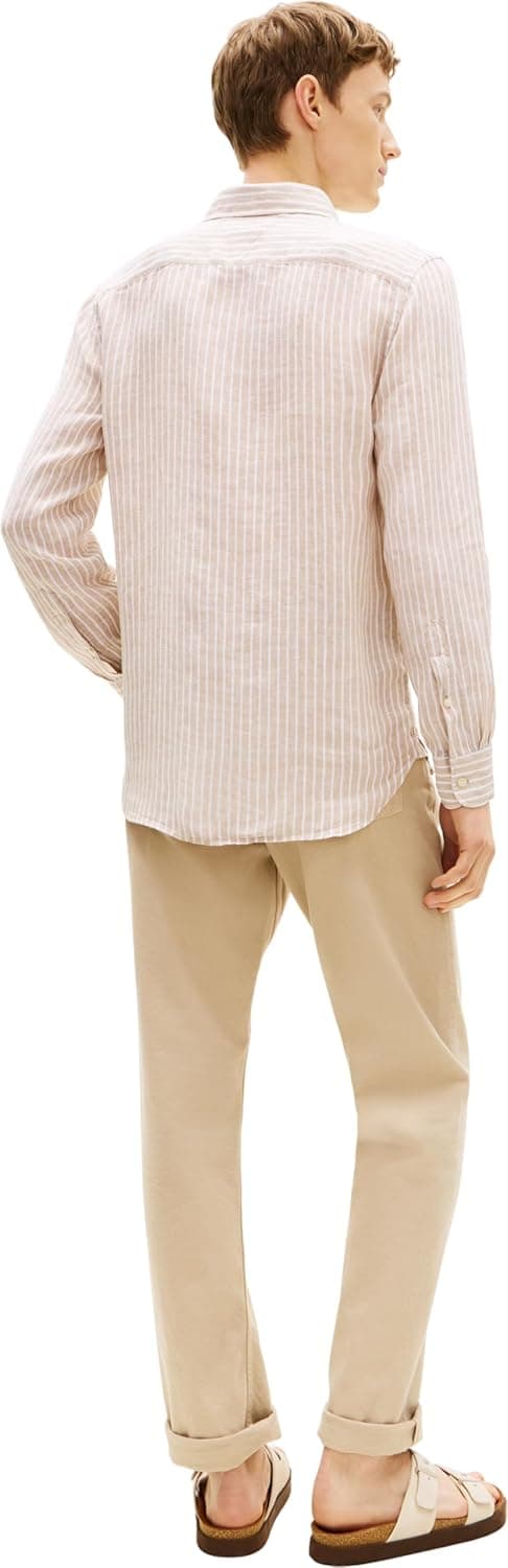 Detalle de Tommy Hilfiger Linen Bengal Stripe RF Shirt MW0MW42400 camicia uomo a righe in lino