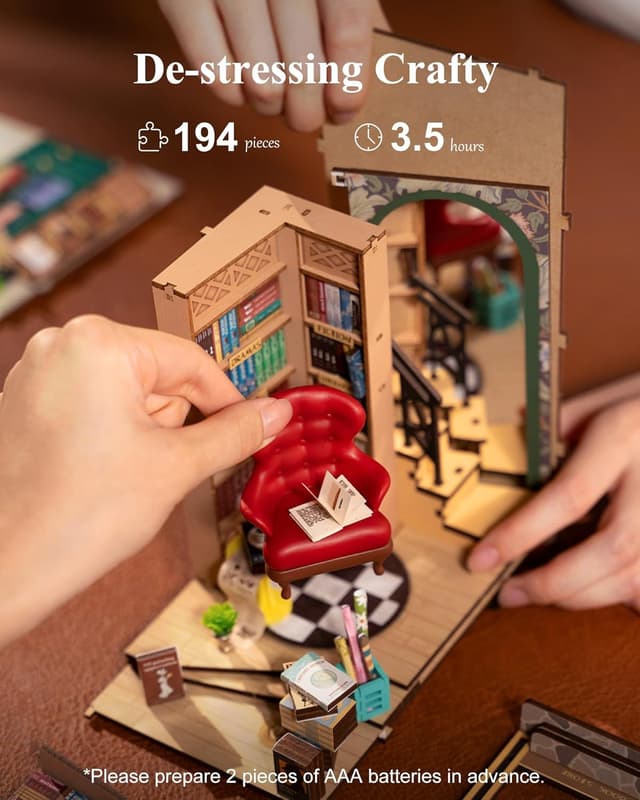 Detalle de Rolife Book Nook Kit Buchstützen DIY – Miniatur-3D-Buchhandlung als Modellbau und Deko