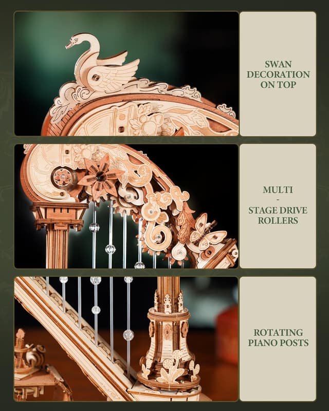 Detalle de ROBOTIME 3D Puzzle Holz Harfe Baukasten (18. Jahrhundert) mit automatischem Saitenzupfen