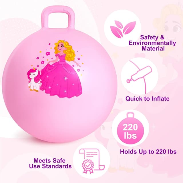 Detalle de INPODAK Hüpfball 45 cm für Kinder (3–8 Jahre) mit Griff, rutschfest, inkl. Pumpe