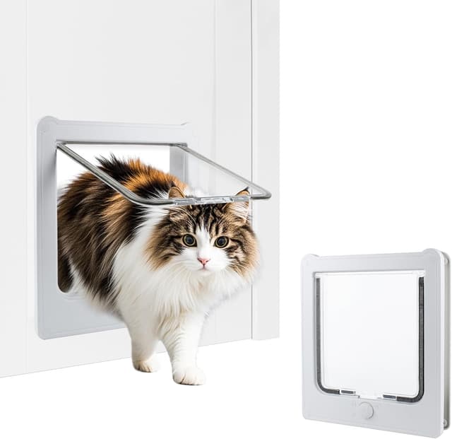 Detalle de PETLESO 4-Wege-Katzenklappe Klassische Katzentür mit Magnet – braun