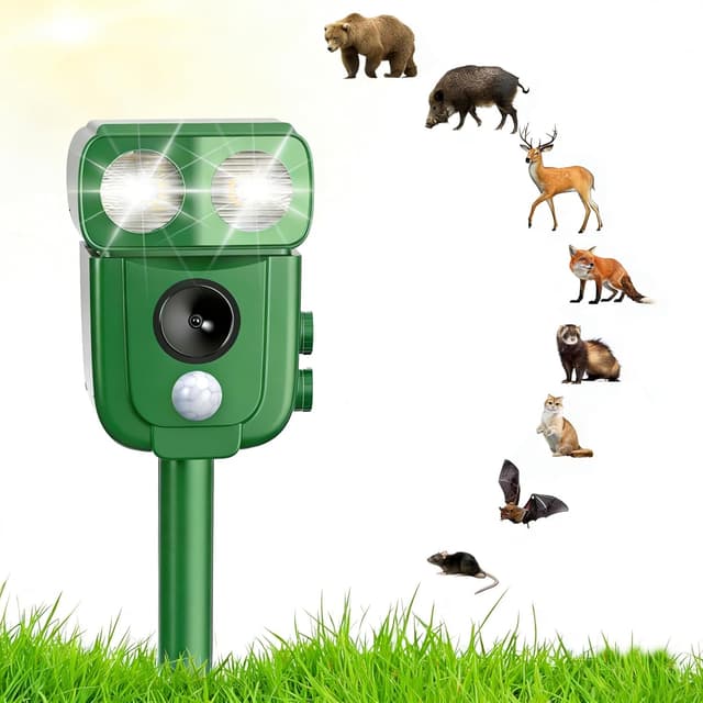 Detalle de Ashmita Ultrasonic Cat Repeller (USB & Solar) with PIR Sensor and LED Flash, IP65 Waterproof