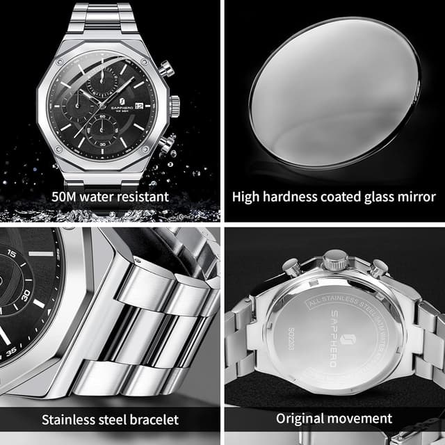 Detalle de BENYAR orologio da uomo analogico al quarzo in acciaio, cinturino Timing, impermeabile e luminoso