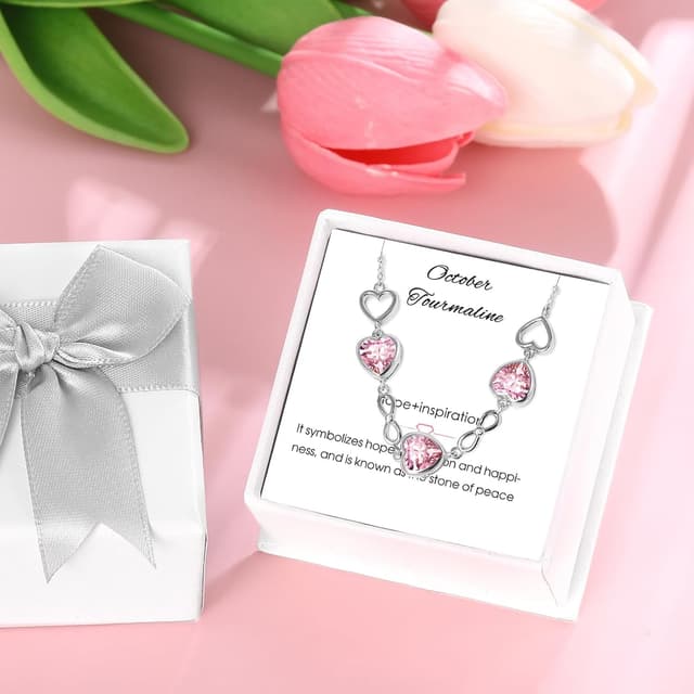 Thumbnail 5 de Qings 3 Herz Geburtsstein Armband für Damen aus Sterlingsilber (Infinity) – verstellbar mit Zirkonia Charm